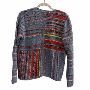 NORTHERN ISLES Colorful Striped Knit Cardigan Blue Size Small